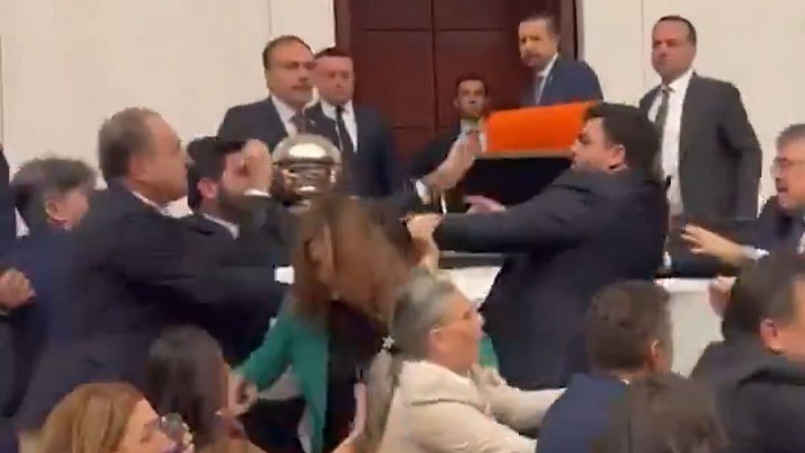 X Screengrab : Massive Brawl In Turkish Parliament |